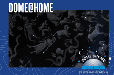 Rendering of the spring constellations in the night sky against a blue background. In the bottom right corner is the Dome@Home logo. Text along the top reads, "DOME@HOME".