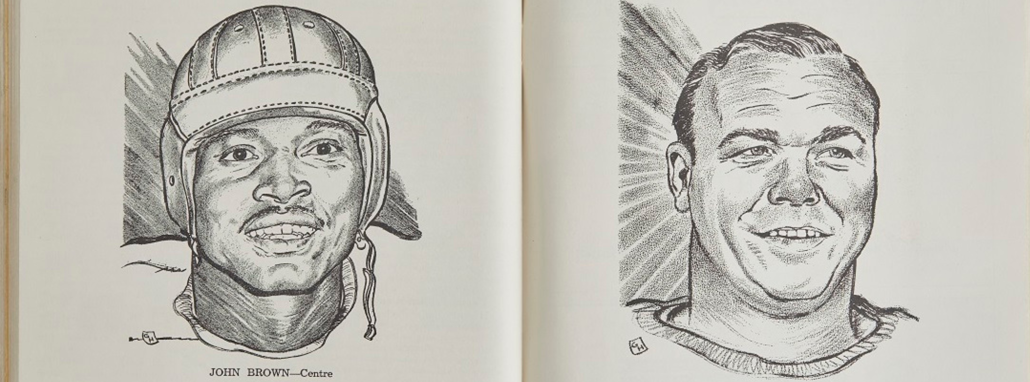 Sketches of two Winnipeg football players from the 1952 programme.