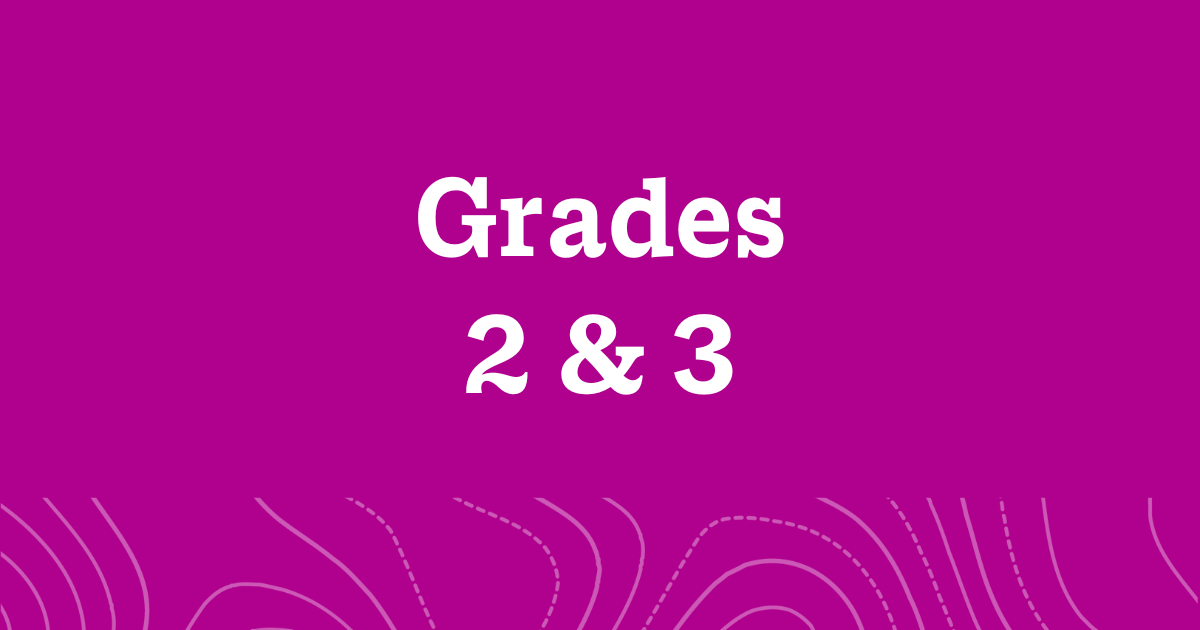 A word graphic on a fuchsia background with white text reading, "Grades 2 & 3".