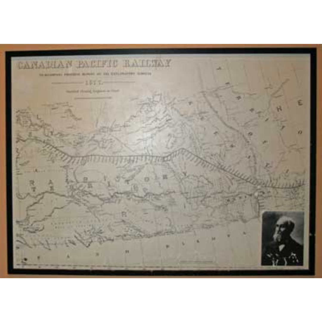 An 1877 Canadian Pacfici Railway map of Canada with a small photograph of John Macoun in the bottom right hand corner.