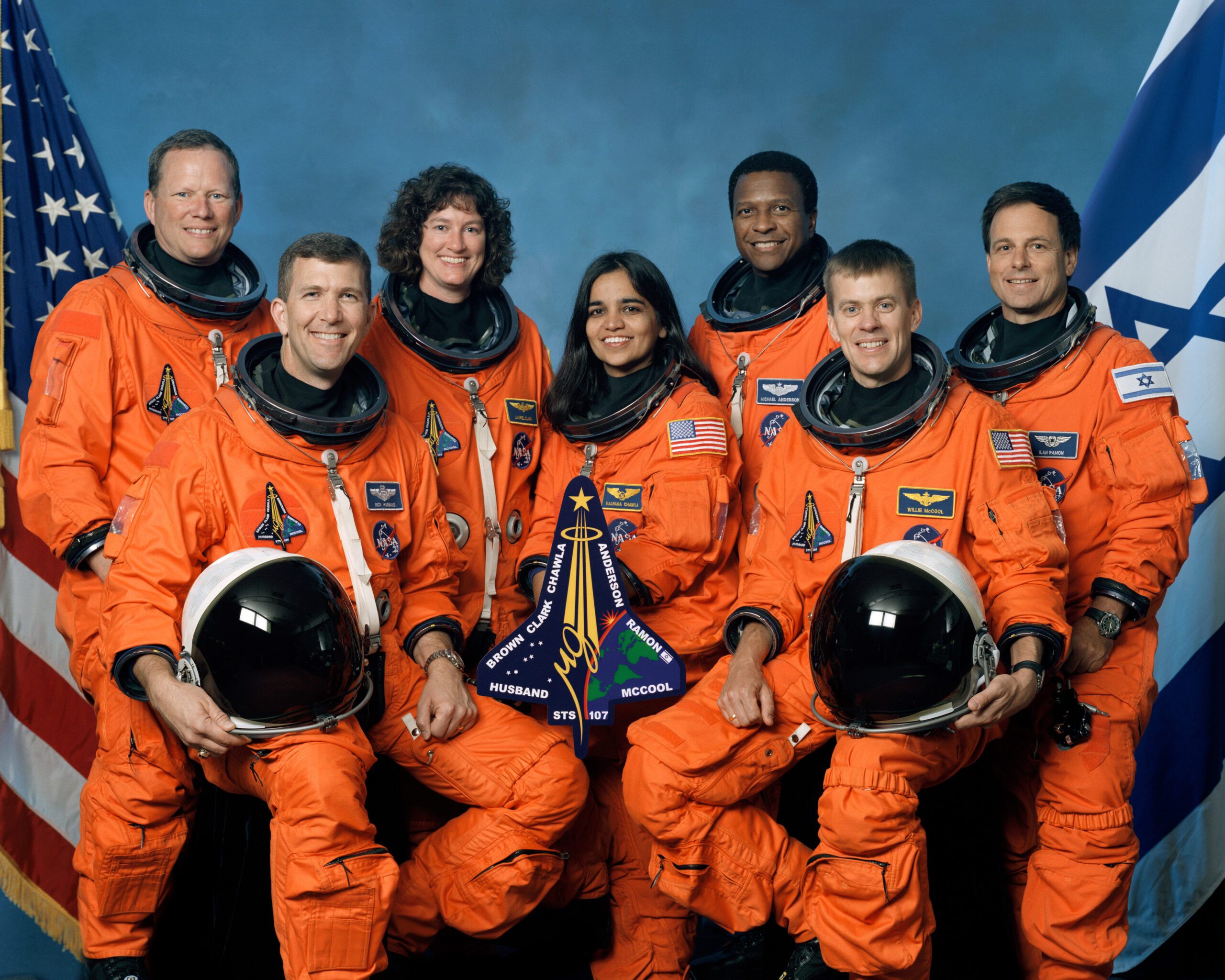 Official photograph of the seven-person crew of Columbia, Mission STS-107.