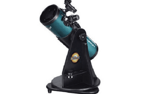 A canon-shaped telescope with a turquoise-blue body.