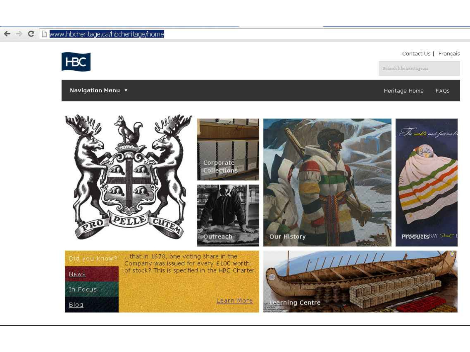 Screengrab of the HBCHeritage.ca homepage.