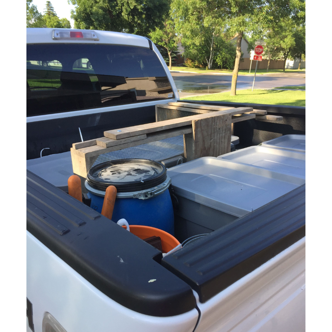 A tightly packed cargo bed of a pick up truck.