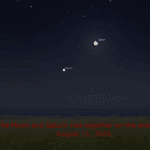 The Moon and Saturn rise together on the evening of August 11, 2025.