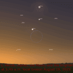 Mercury, Venus, Jupiter, and the Moon at 5:45 am CDT on August 19, 2025.