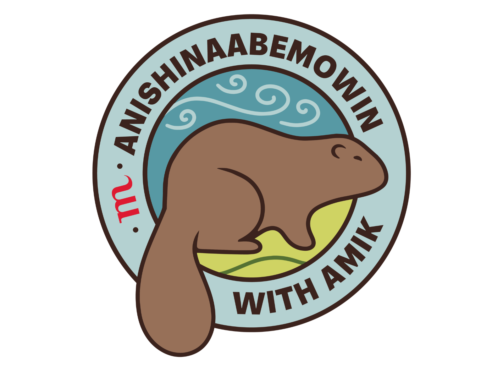 Anishinaabemowin with Amik logo featuring an illustration of a beaver.