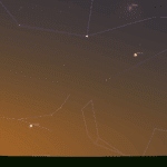 Venus, Jupiter, and the Moon as seen at 4:45 a.m. CDT on the morning of July 21, 2025 from southern Manitoba.