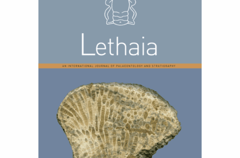 Cover mock-up of a book in blue and grey shades with the title, "Lethaia", on the front. A fossil specimen image is positioned front and centre.
