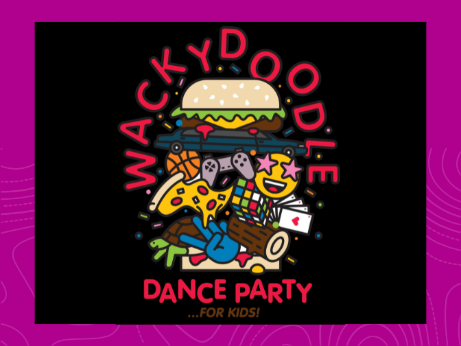 The Wackydoodle logo on a fuchsia background.