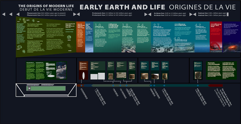 An final layout of an exhibit with blocks of text and images.