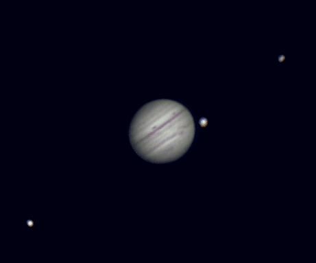 Jupiter and its moons as seen through a backyard telescope. (Image credit: Planetarium Astronomer Scott Young)