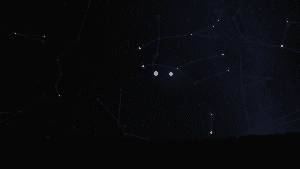 The Full Moon and Jupiter rise side by side among the stars of Gemini the Twins on January 3rd, 2026.