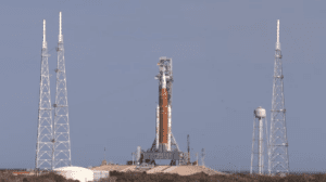 The Artemis II rocket sits on the launch pad during the second Wet Dress Rehearsal test. (Image: NASA)