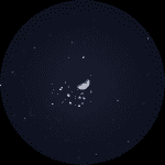 I binocular view of the Moon above the Pleiades star cluster on February 23, 2026 at 10 pm CST.