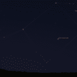 Comet 2025R3 (MAPS) as seen from near 50 degrees latitude at 5:15 am local time on April 15, 2026. The view faces east-northeast.