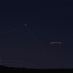 Comet 2025R3 (MAPS) as seen from near 50 degrees latitude at 5:15 am local time on April 17, 2026. The view faces east-northeast.